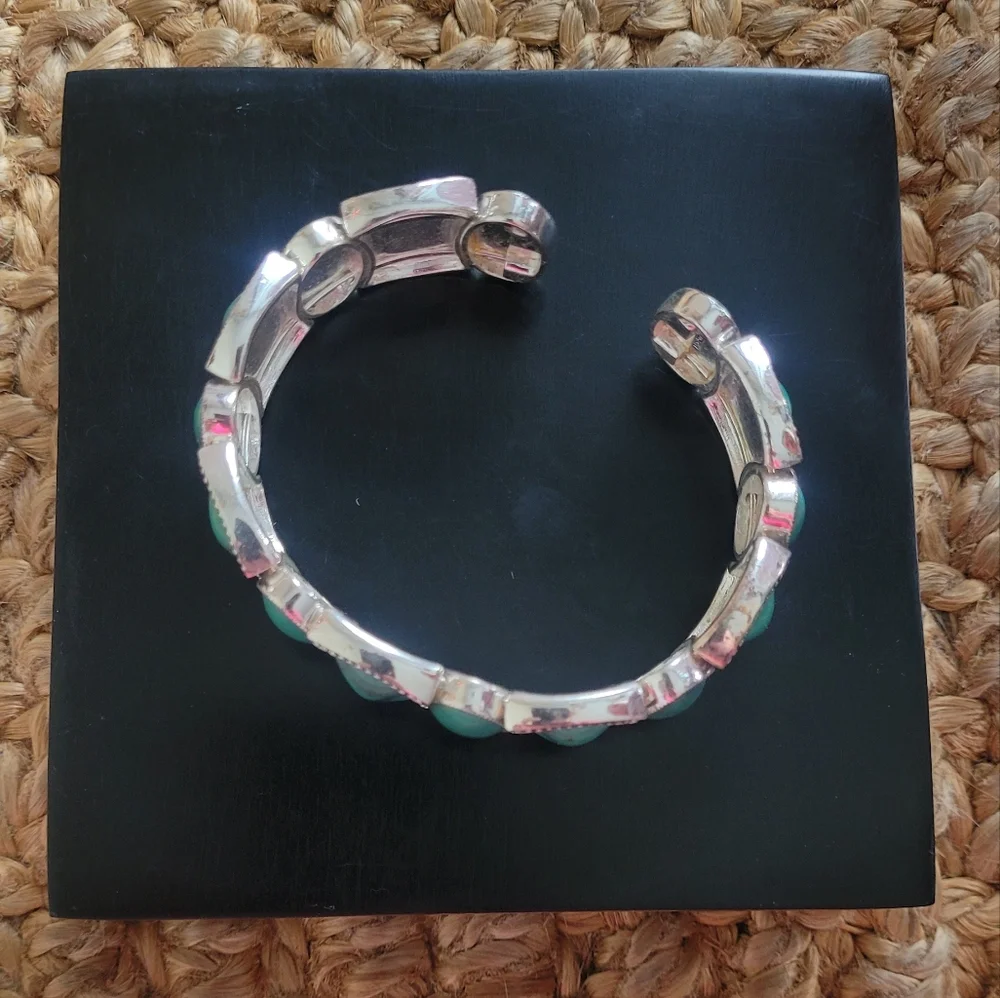 Monet faux turquoise stone and silver toned stretch bracelet